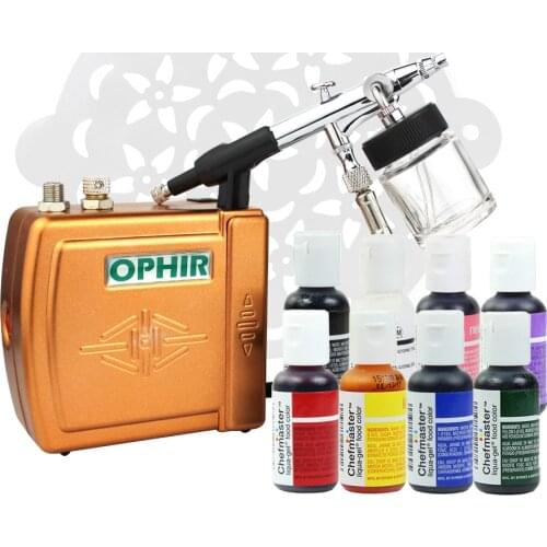 OPHIR Aibrush Kit for Cake Decoration Fondant Cake Decorating Tools with Cake Stencil Food Coloring Edible Pigments OP-CA001
