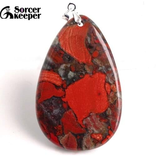 Natural Gem Stone Bloodstone Pendant Fit DIY Necklace Water Drop Slide Healing Crystals Beads for Women Men Jewelry Making BC222