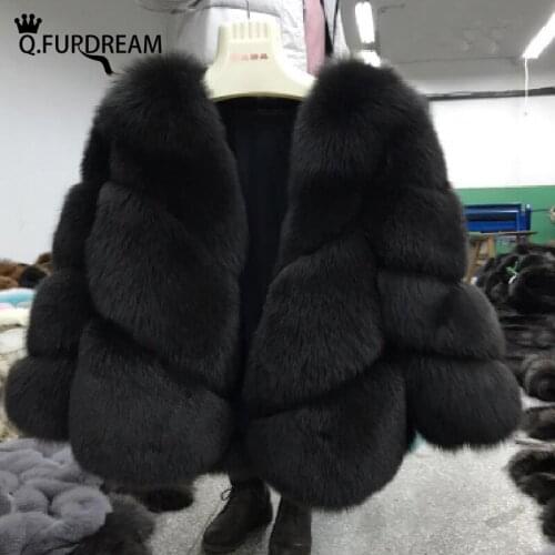 Q.FURDREAM 2020 NEW Women Short Real Fox Fur Jackets High Quality Winter Thick Warm Genuine Natural Fox Fur Coat