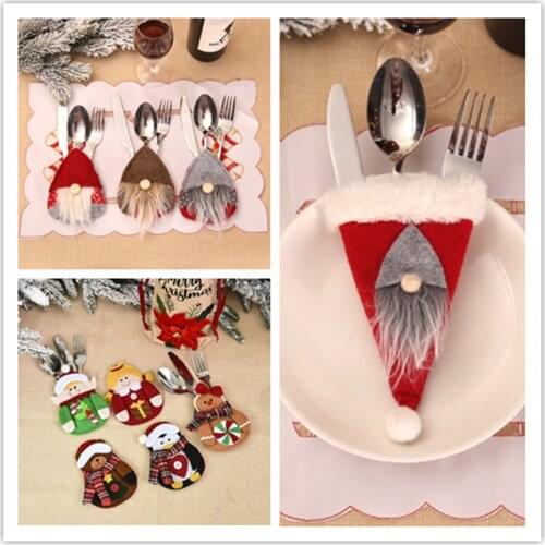 Christmas Table Decorations Knife and Fork Set Cover Cutlery Holder Bag Kitchen Accessories Home Decor For New Year Supplies