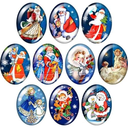 Merry Christmas Santa Claus Gift 13x18mm/18x25mm/30x40mm mixed Oval photo glass cabochon demo flat back Jewelry findings TB0056