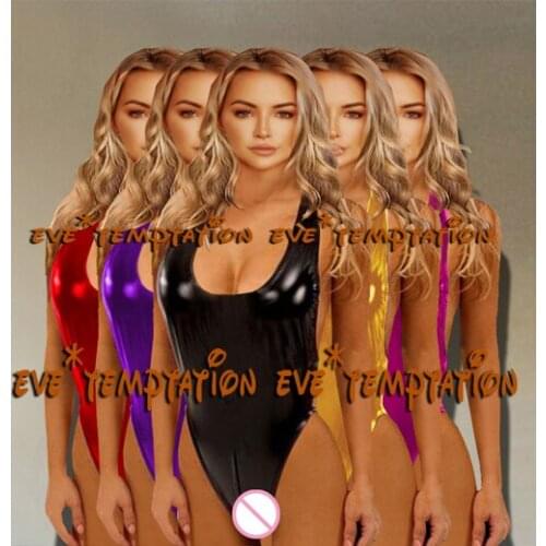 Sexy glisten Metallic PVC costumes underwear V-neck porn babydoll/dress Babydolls Nightwear Chemises Catsuit A165