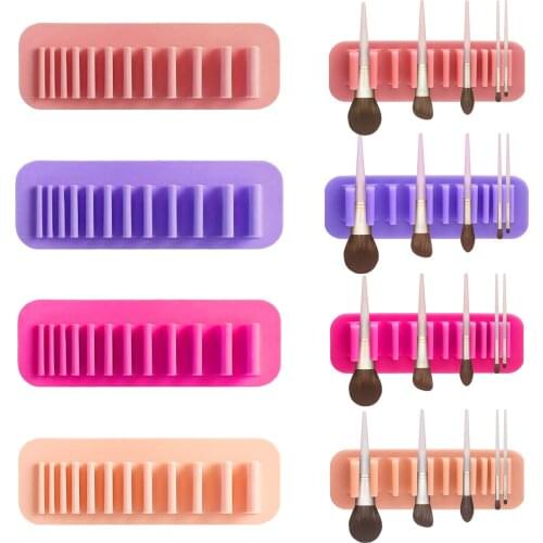 Silicone Wall Mount Nail Makeup Brush Holder Rack Shelf Space Saving