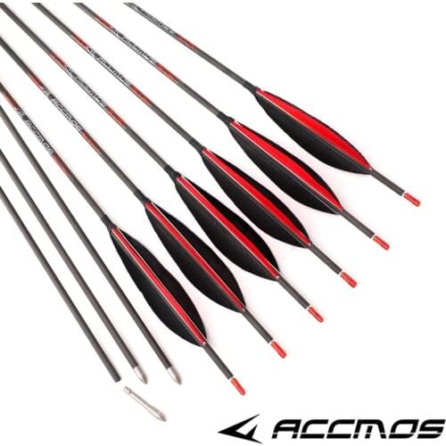 6/12pcs Archery 32Inch Pure Carbon Arrows ID4.2mm Spine300-1800 with 5Inch Banana Turkey Feather for Compound Bow Hunting