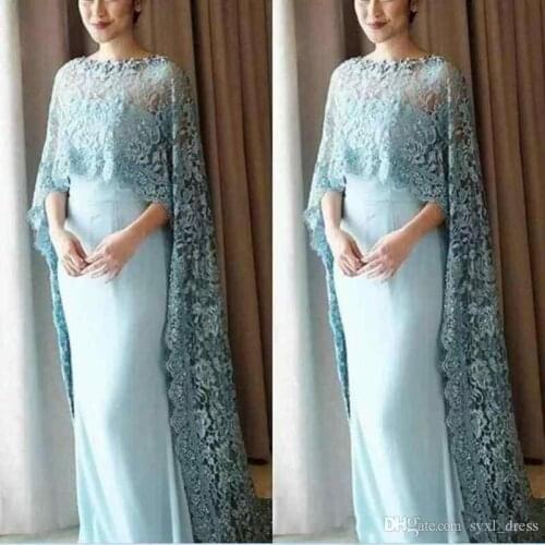 Light green the cape Plus Size Mother Of The Bride Dresses Sheath Chiffon lace With Jacket long Groom Mother Dresses For Wedding