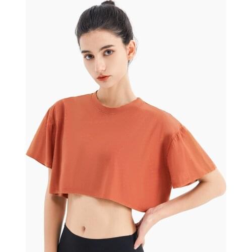 Loose Yoga Shirt Half-cut T shirt Women Gym Shirt Quick Dry Breathable Running Sports Shirts jogging Fitness Shirt Sports Top