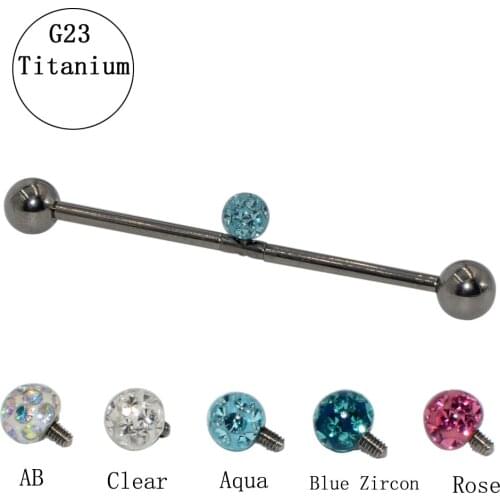 CHUANCI 1 PC G23 Titanium Straight Barbell Ring with Epoxy Crystal Ferido Ball Earrings Ear Body Piercing Jewelry 14G