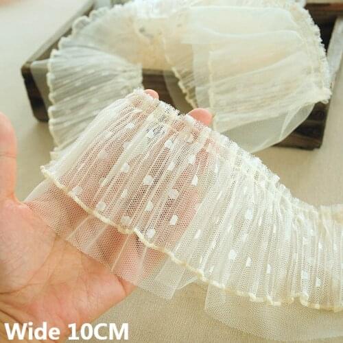 10CM Wide Double Layers Polka Accordion Mesh 3D Pleated Fabric Embroidered Fringe Lace Ruffle Trim Dress Collar DIY Sewing Decor