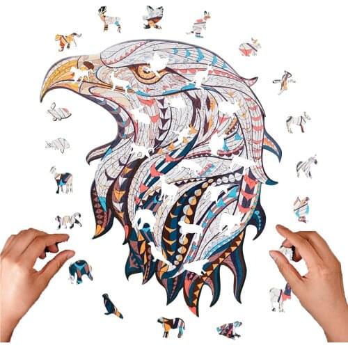 Montessori Unique Wooden Jigsaw Puzzle Colorful Eagle Shape Animal Puzzle Assembly Toys for Children Adults Home Office Decors