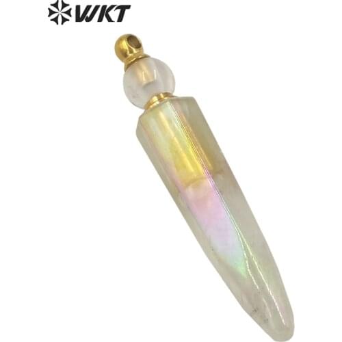 WT-P1620 Wholesale new design long natural crystal quartz Angel Aura perfume bottle pendant fashion natural stone Aura bottle