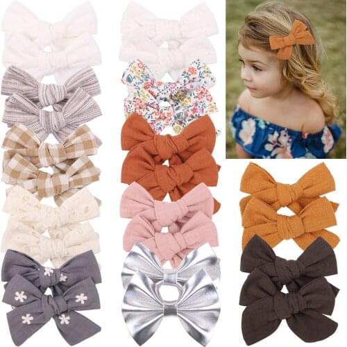2PCS/Lot 12Colors Print Cotton Linen Hair Bows For Girl Hair Clips Boutique Barrette Cute Hairpin Handmade Kids Hair Accessories