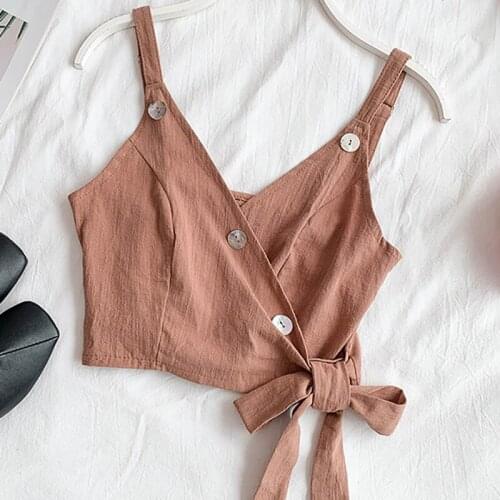 Fashion buttons bowtie camisole for women trendy ins elegant tank top harajuku korean tube tops halter underwear femme basic