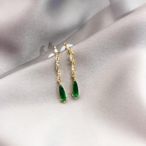 Classic Geometric Crystal Women Stud Earrings Zircon Long Green Earrings Luxury Designer Jewelry For Women Accessories