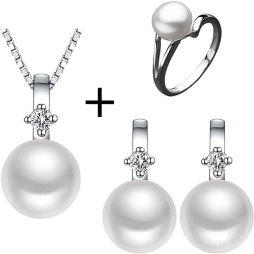 Sinya 925 Sterling Silver jewelry sets for women with freshwater pearls earring pendant necklace & ring best gift for lovers Mom