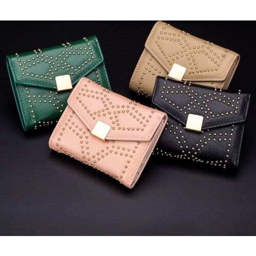 Wallet Women Genuine lether Short purse women with Hasp Black Baby Pink Green Khaki