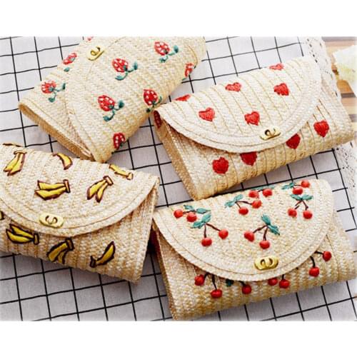 2019 Fashion Summer Women Wallet Fruit Cherry Straw Handbag Beach Bag For Lady Messenger Purse Clutch Bag New