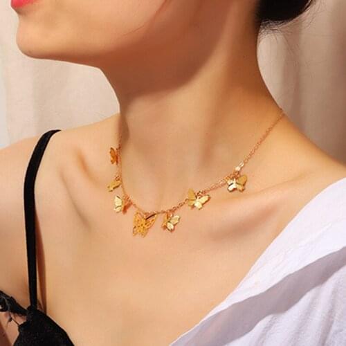 Trendy Gold Silver Plated Chain Multilayer Necklace Butterfly Pendant Necklace Choker Women For Holiday Jewelry Gift