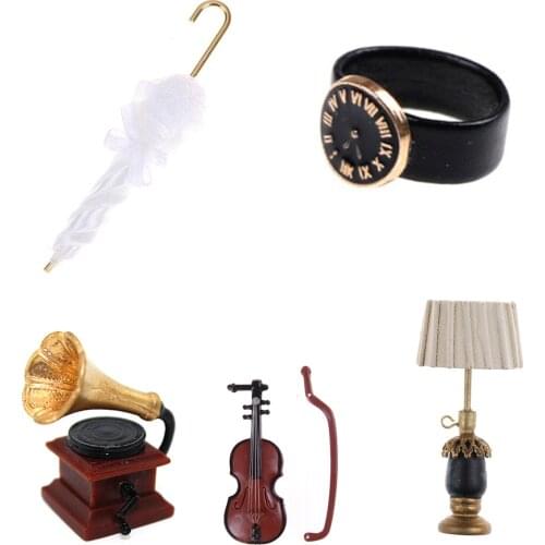 1pc Dollhouse Scale Miniatures Mini Dollhouse Violin Watch Tab Lamp Umbrella Simulation Model Toys Decoration Accessories