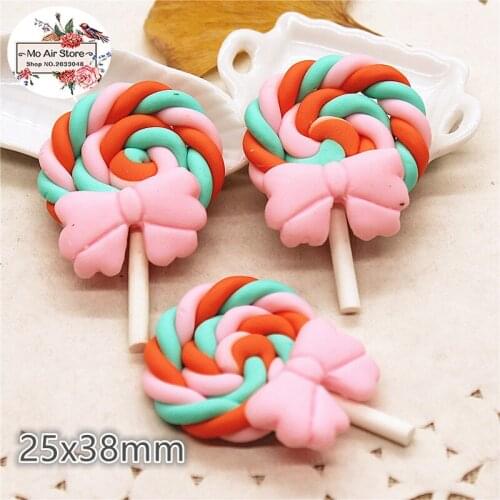 10PCS polymer clay hand made pink lollipop Flatback Cabochon Miniature Food Art Supply Decoration Charm Craft DIY