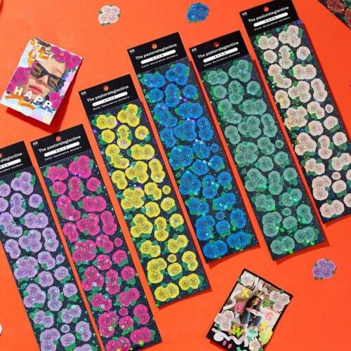 2pcs Rose Flower Laser Stickers Stick Sticker Design Diary Scrapbooking Stickers Decor Label Planner Paper Stationery Sticker