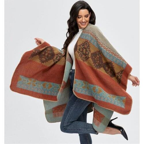 2021brand Winter Female Warm Plaid Ponchos And Capes For Women Oversized Shawls Wraps Ladies Cashmere Pashmina Bufanda Mujer