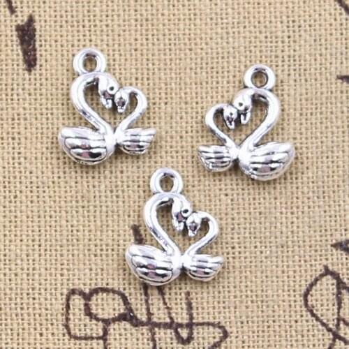 30pcs Charms mother baby swan 15x12mm Antique Silver Color Pendants DIY Crafts Making Findings Handmade Tibetan Jewelry
