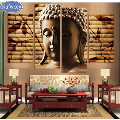4 pcs,Full Square 5D DIY Diamond Painting bamboo buddha wall Picture Diamond Embroidery,Cross Stitch,Mosaic,stickers,home decor