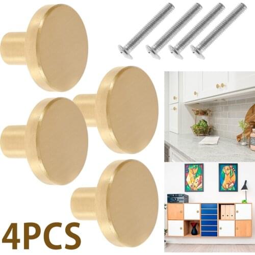 4 PCS Solid Brass Round Single Hole Handle Round Brass Knob Cabinet Furniture Handle With Screw Cabinet Wardrobe Door Decoration
