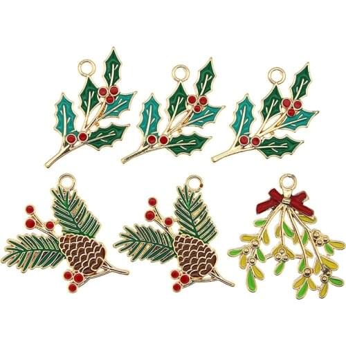 5 Pcs/Set Enamel Flower Branch Charm Oil Drop Leaf Branch Pendant DIY For Handmade Making Fashion Color Alloy Jewelry Material