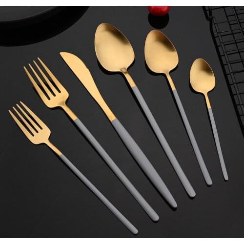 6Pcs Matte 18/10 Stainless Steel Cutlery Set Dinnerware Gold Knife Fork Dessert Spoon Silverware Kitchen Party Dinner Tableware