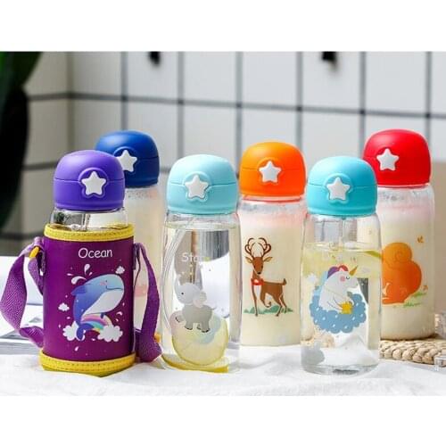 600ML Portable Sports Water Bottle with Straw Cartoon Kids Drinking Water Bottles Children Bottle Children Kettle With Bag