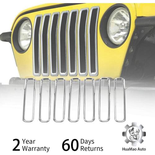 Fit 1997-2006 For Jeep Wrangler TJ Front Insert Grille Protect Decor Cover Trim 7PCS