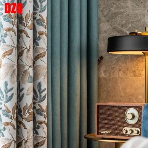American Pastoral Solid Color Light Luxury Stitching Sunshade Linen Jacquard Curtain Fabric curtains for bedroom living room