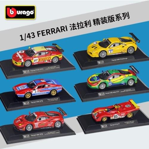 Bburago 1:43 488 GTE 2017 458 Italia GT3 2015 488 Challenge 312 P 1972 F430 GT2 2008 308 GTB 1982 Simulation Die Cast with Cover