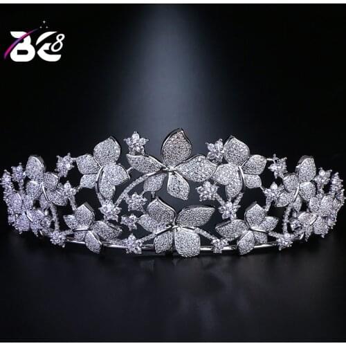 Be 8 Shiny Flower Shape AAA Cubic Zirconia Tiara and Crowns Wedding Hair Jewelry for Women&Girls Hair Accessories H104