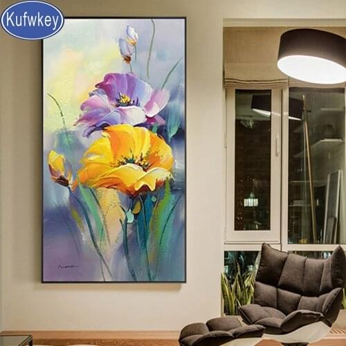 Large Abstract Flower diamond painting cross stitch Full Square Round diamond embroidery 3 Pcs Crystal mosaic Home Decoration