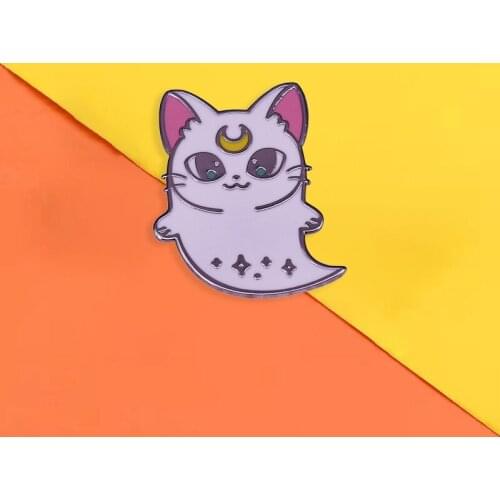 Sailor Moon White Cat Artemis Enamel Pin Cute Cartoon Moon Cat Brooch Lapel Badge Anime Fan Gift