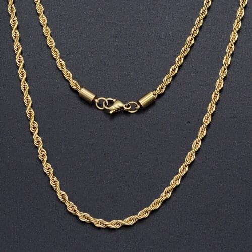 Never Fade 3mm 100% 316L Stainless Steel Hip Hop Cuban Rope Chain Necklace 7BEADS Women Men Rapper Jewelry Basic Chains