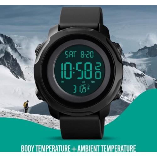 SKMEI Mens Watches Men Digital Sport Watch Chrono Calendar Electronic Clock Watch 50M Waterproof Body Temperature Measurement