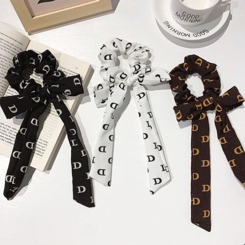 D Letter Ribbon Bowknot Large Intestine Loop Hair Ring In Japan and South Korea HAIR BAND HEADBAND Nvsen Hair Headdress