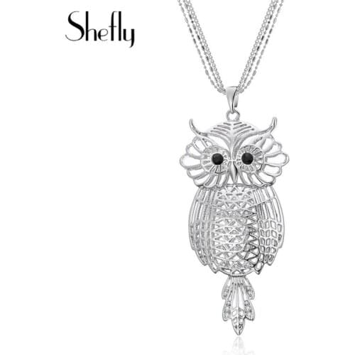 Owl Maxi Boho Long Necklaces & Pendants For Women Silver Color Shining Austrian Crystal New Design Gifts Fashion Jewelry 2018