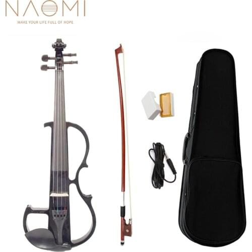 NAOMI Electric Violin 4/4 Violin Solid Wood Electric Silent Violin Black Solidwood Fittings Fingerboard Students Violin Fiddle