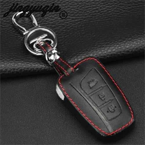 Jingyuqin 3 Buttons Remote Fob Leather Car key Cover Case For Hyundai Santa Fe 2013 Grand Santa Fe 2015 Accessories Holder Shell