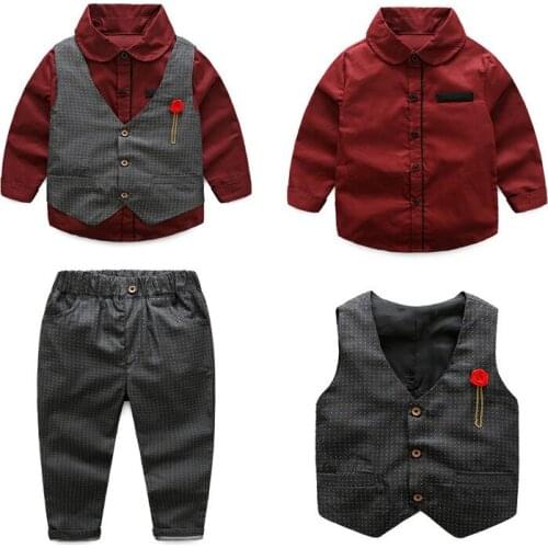 Fashion Autumn Toddler Baby Kids Boys Gentleman Clothing Sets Party Wedding Clothes Suit Shirt+Vest+Pants 3Pcs Set