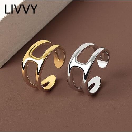 LIVVY Silver Color Party Rings New Fashion Double-layer Glossy Ring Jewelry For Women Size Adjustable 2021 Trend