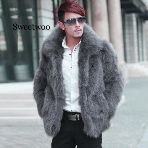 Mens Luxury Fur Coats Turn Down Collar Slim Faux Fur Jackets Outerwear Parka Overcoat Big Size 3XL