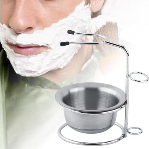 Fashion Portable Men Shave Tool Kit Stainless Steel Shaving Brush Stand Holder + Soap Mug Bowl Clean Shaver Kits Sets