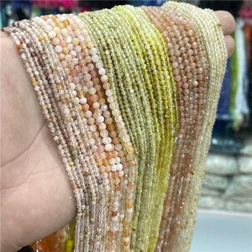 Natural 2 3MM Small Tiny Beads Yellow Zircon Bostwana Agates Gold Rutilated Quartz Stone Bead Faceted Round Bead For Jewelry DIY