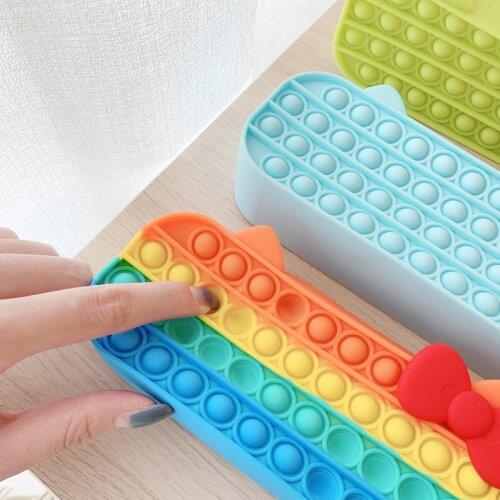 New Decompression Creative Silicone Pop Bubble Fidget Relieve Stress Stationery Pencil Case Storage Bag Kids School Season Gift