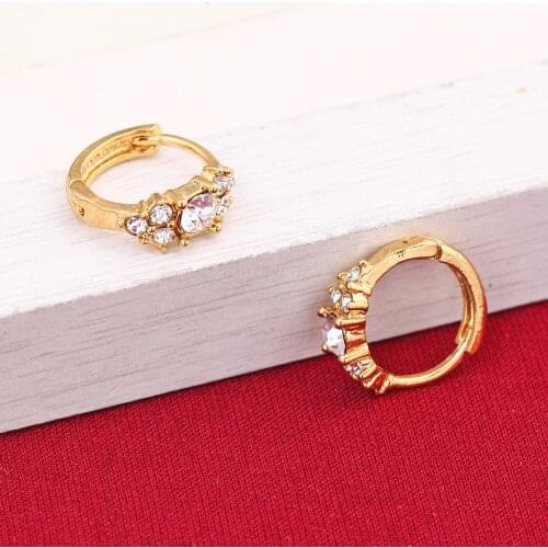 New Fashion Jewelry Casual Round Earrings Yellow GP Zircon Brass Earrings